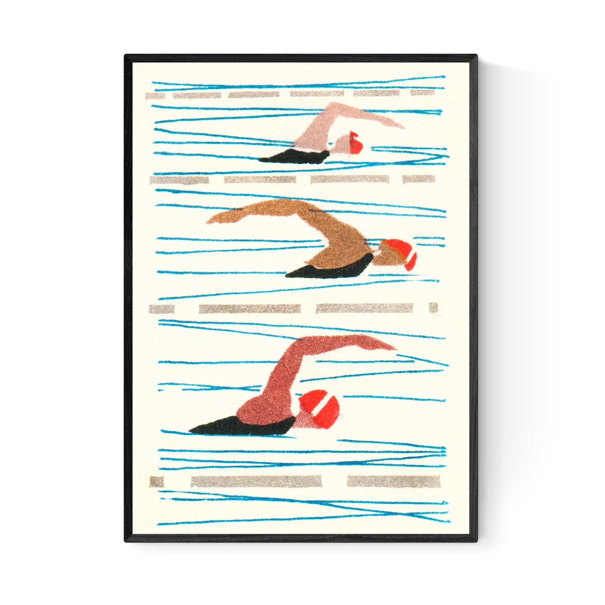 Swimming Race Print | Swimming Pool Art | Bathroom Decor | Retro Pool Poster | Unique Home Gift