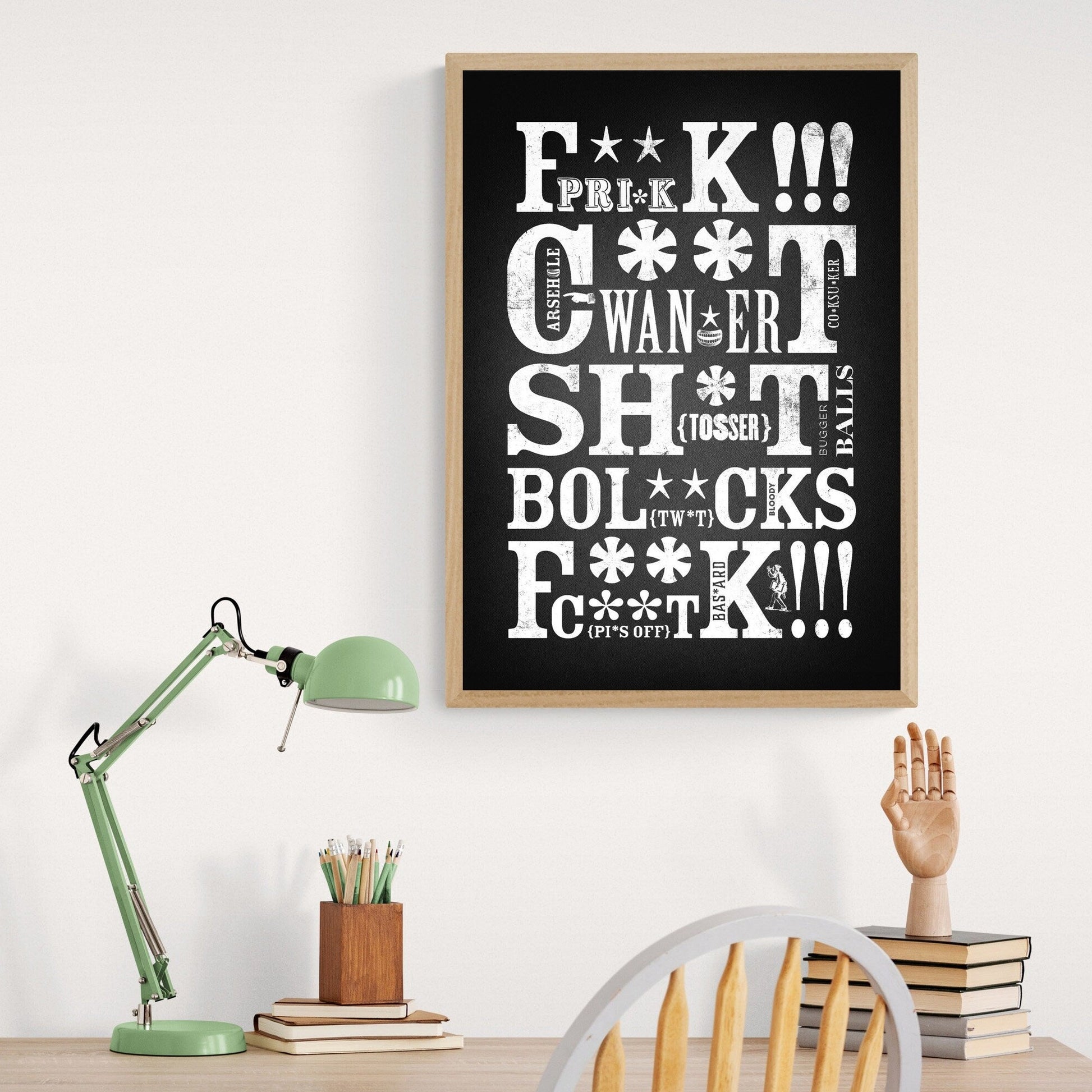 Monochrome Swearing Print | Curse Words Wall Art | Vintage Letterpress Typography | Unique Humorous Gift | Black and White Style