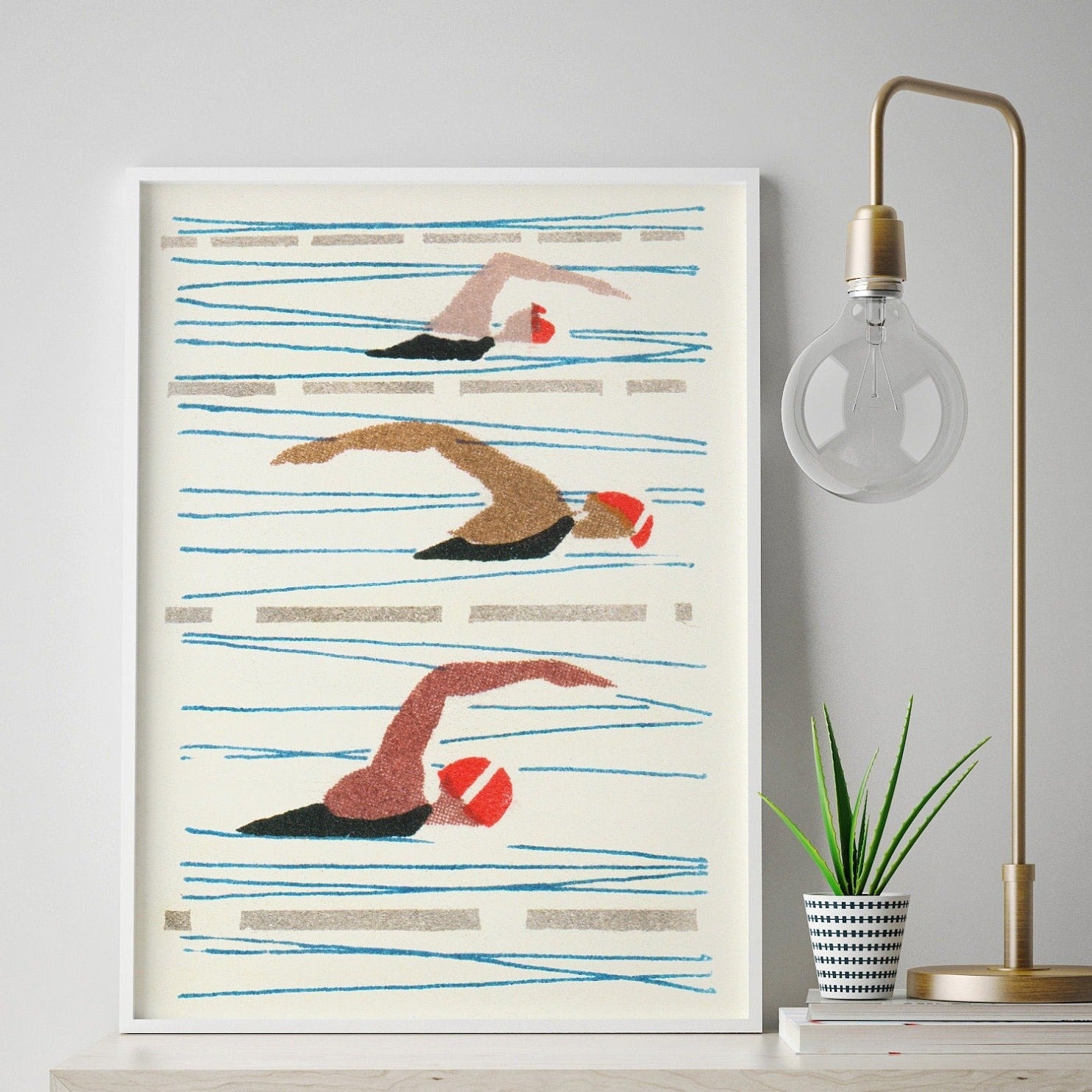 Swimming Race Print | Swimming Pool Art | Bathroom Decor | Retro Pool Poster | Unique Home Gift