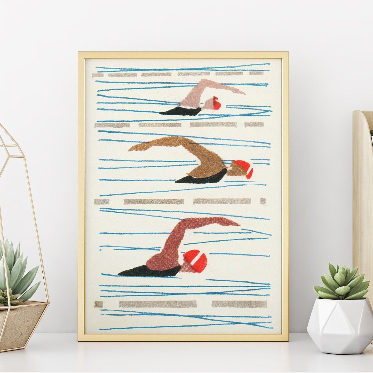 Swimming Race Print | Swimming Pool Art | Bathroom Decor | Retro Pool Poster | Unique Home Gift