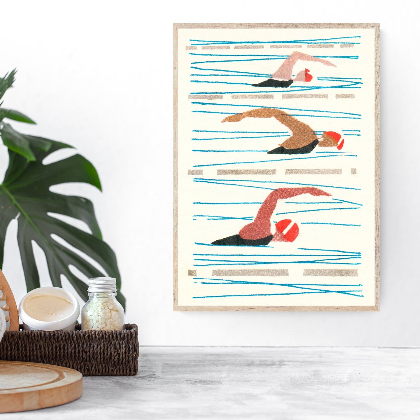 Swimming Race Print | Swimming Pool Art | Bathroom Decor | Retro Pool Poster | Unique Home Gift